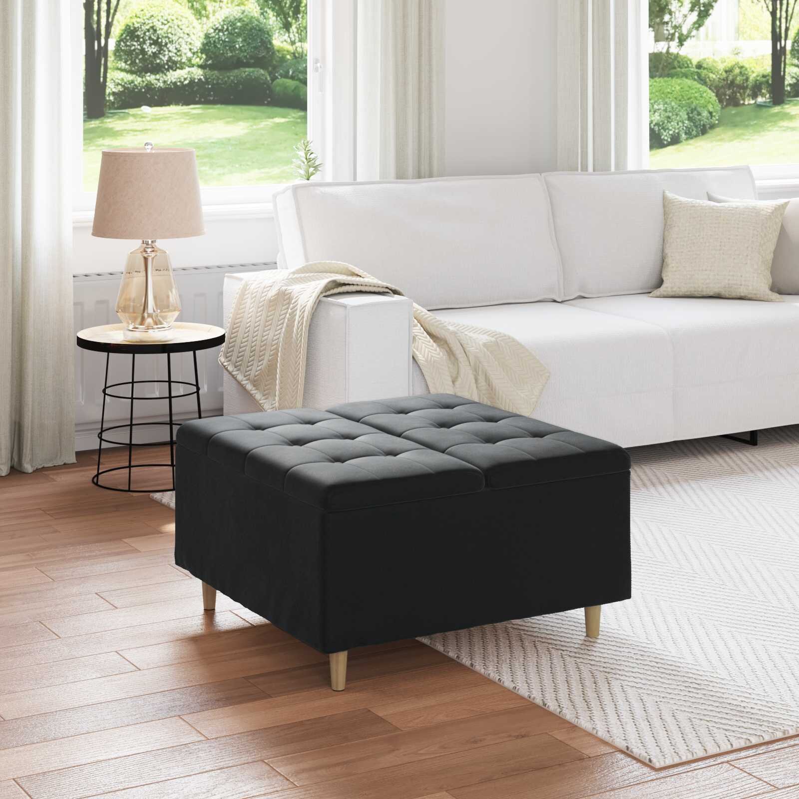 vidaXL О1434томан с място за съхранение Черен 80 x 80 x 45 cm Кадифе