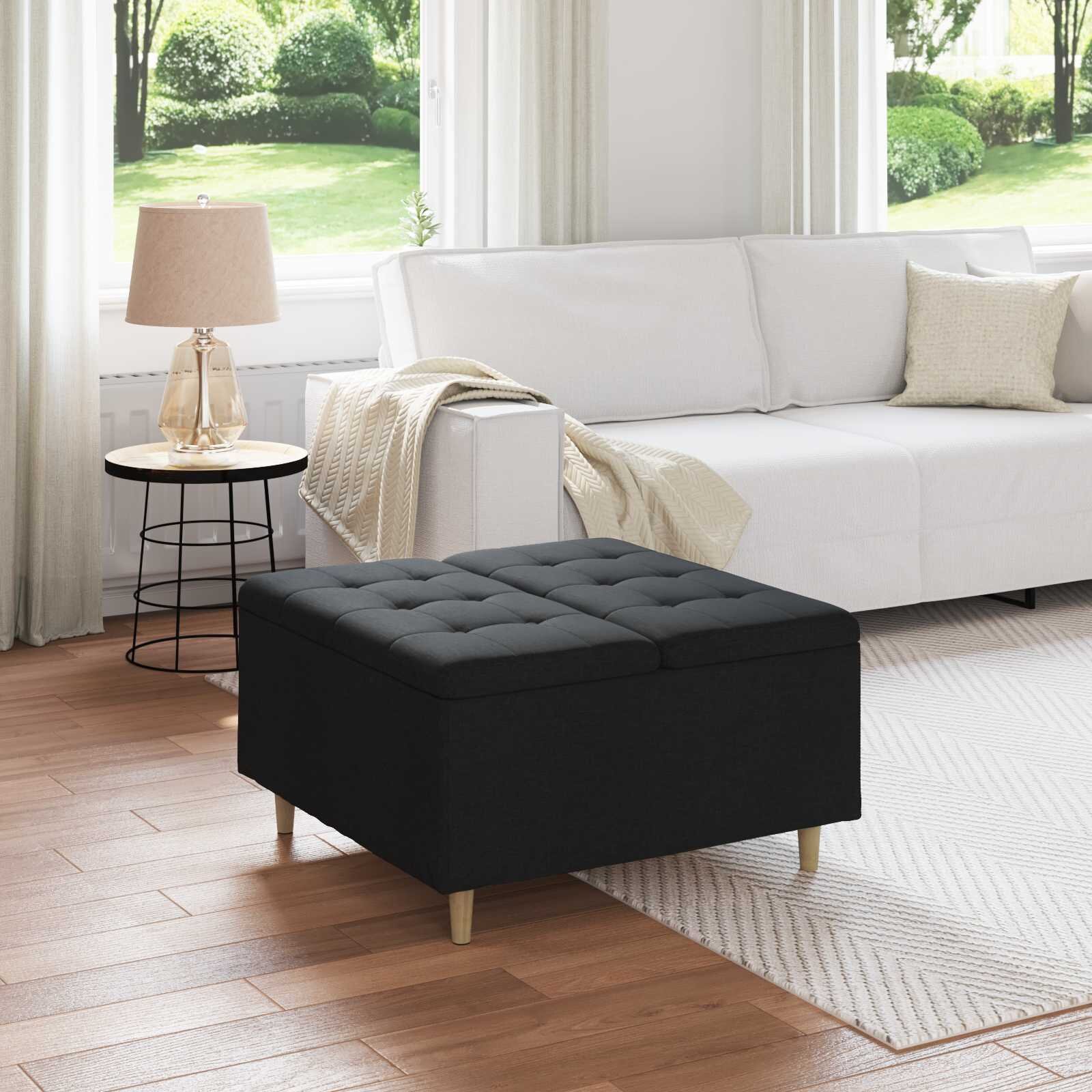 vidaXL О1434томан с място за съхранение Черен 80 x 80 x 45 cm текстил