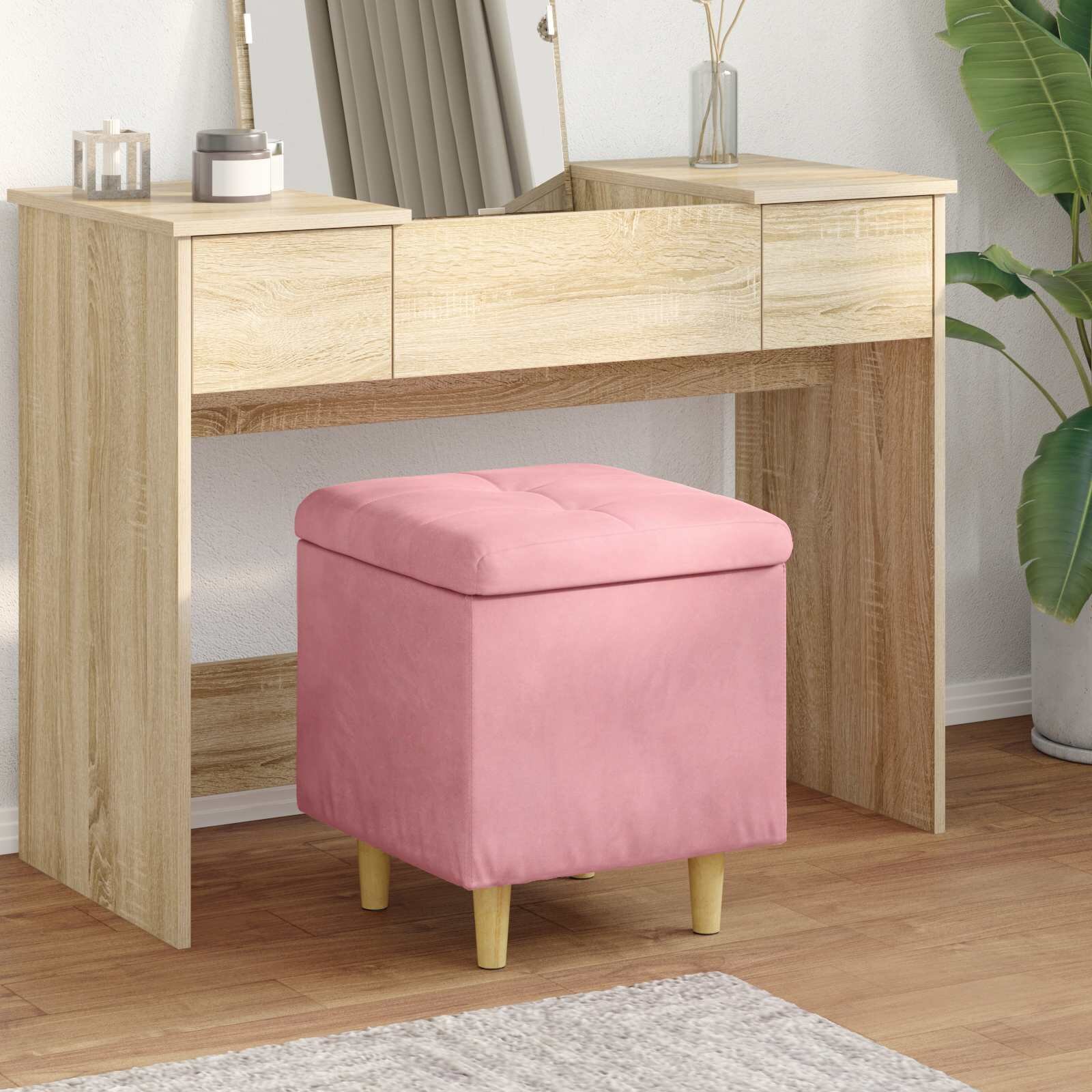 vidaXL О1434томан с място за съхранение Розово 40 x 40 x 45 cm Кадифе