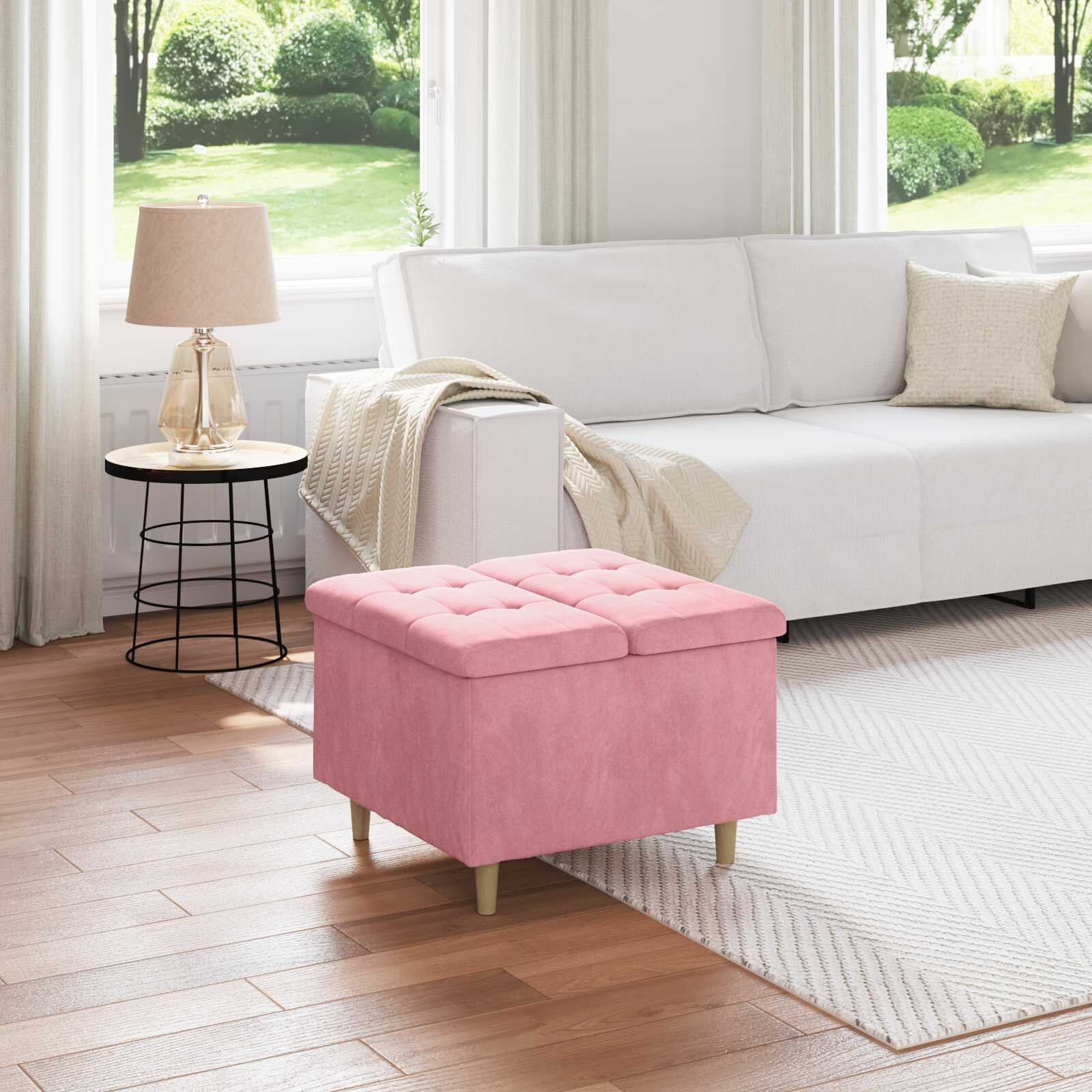 vidaXL О1434томан с място за съхранение Розово 60 x 60 x 45 cm Кадифе