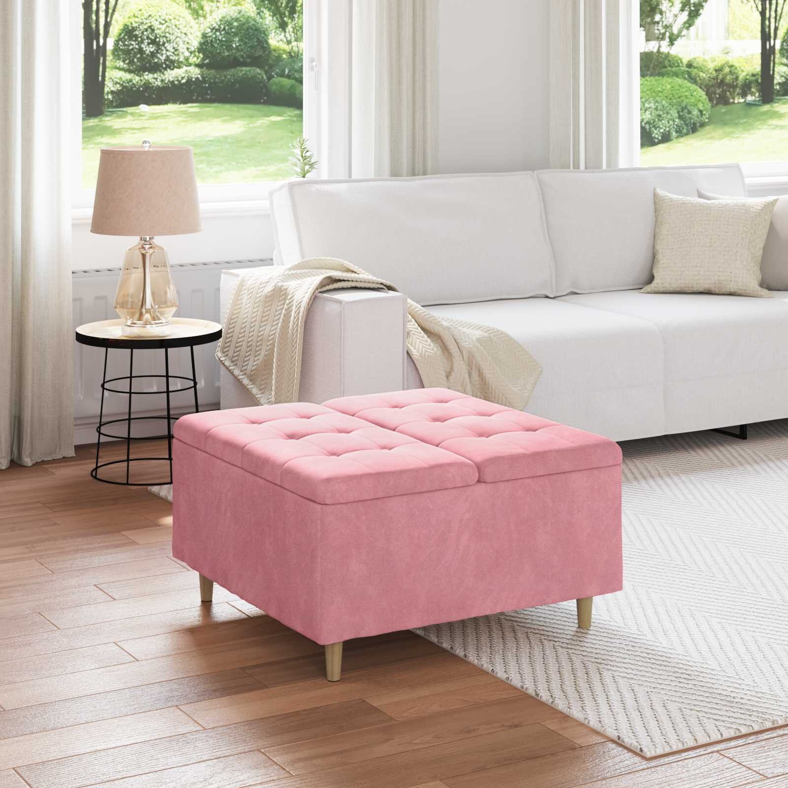vidaXL О1434томан с място за съхранение Розово 80 x 80 x 45 cm Кадифе