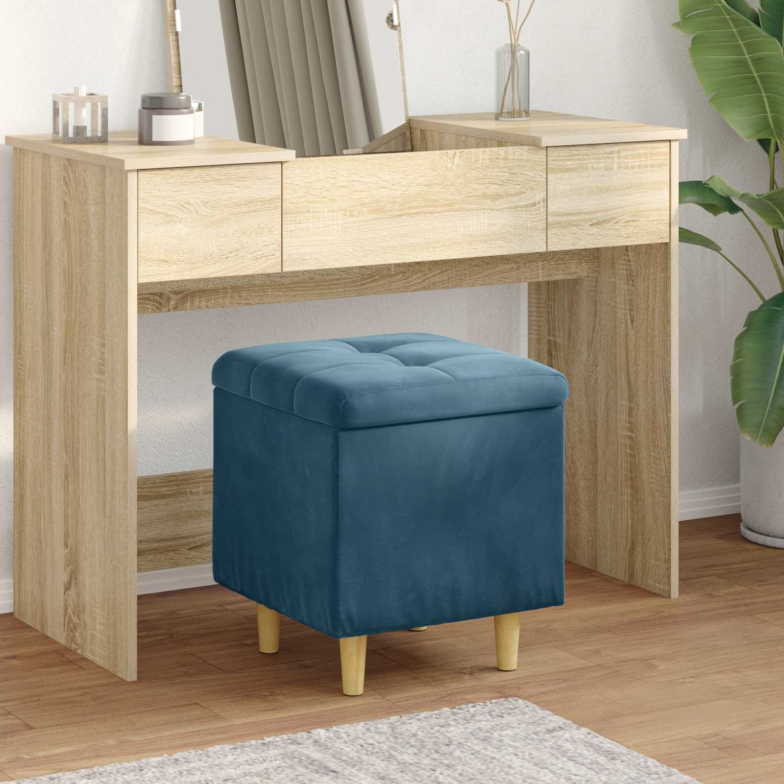 vidaXL О1434томан с място за съхранение Синьо 40 x 40 x 45 cm Кадифе