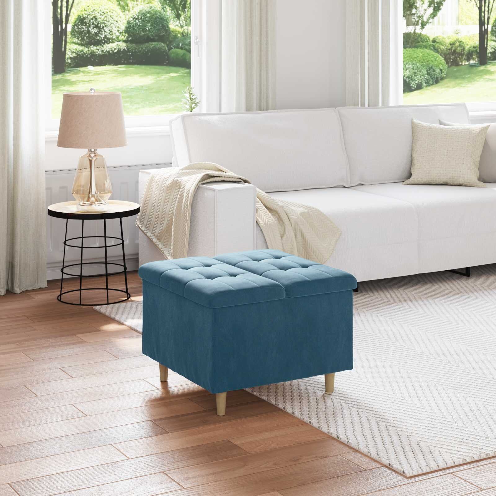 vidaXL О1434томан с място за съхранение Синьо 60 x 60 x 45 cm Кадифе