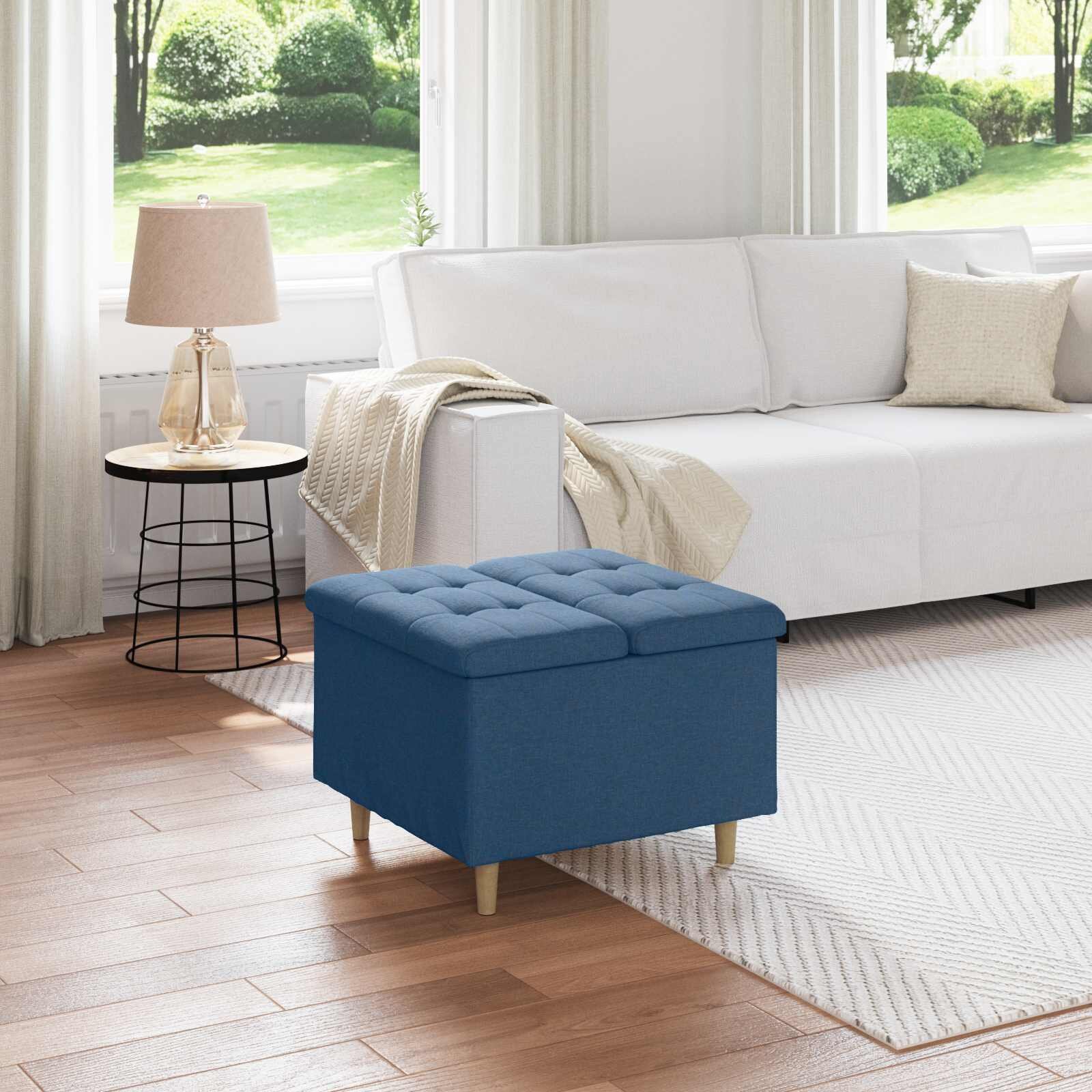 vidaXL О1434томан с място за съхранение Синьо 60 x 60 x 45 cm текстил