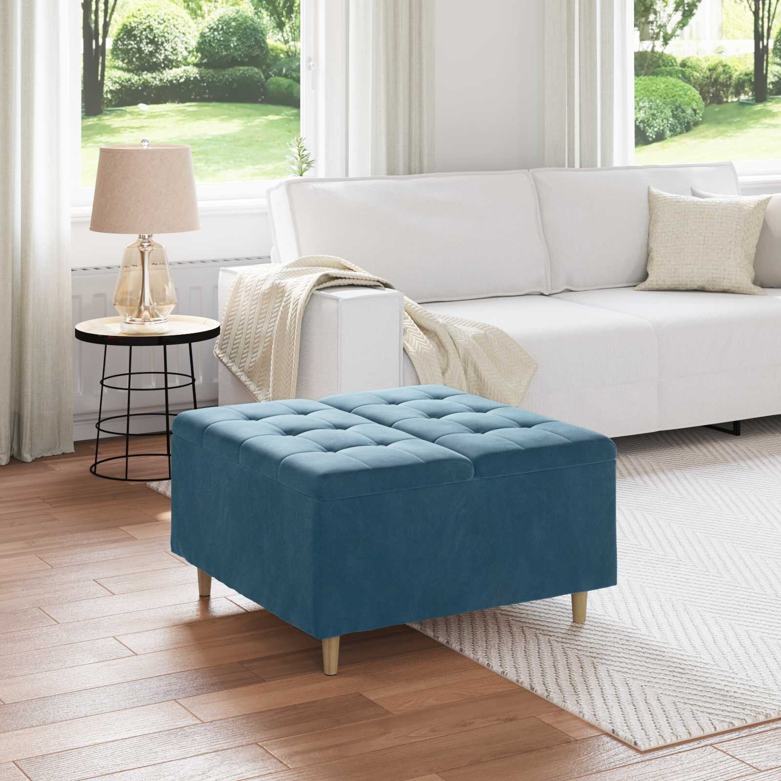 vidaXL О1434томан с място за съхранение Синьо 80 x 80 x 45 cm Кадифе