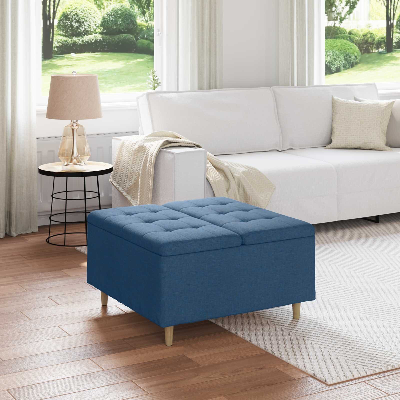 vidaXL О1434томан с място за съхранение Синьо 80 x 80 x 45 cm текстил