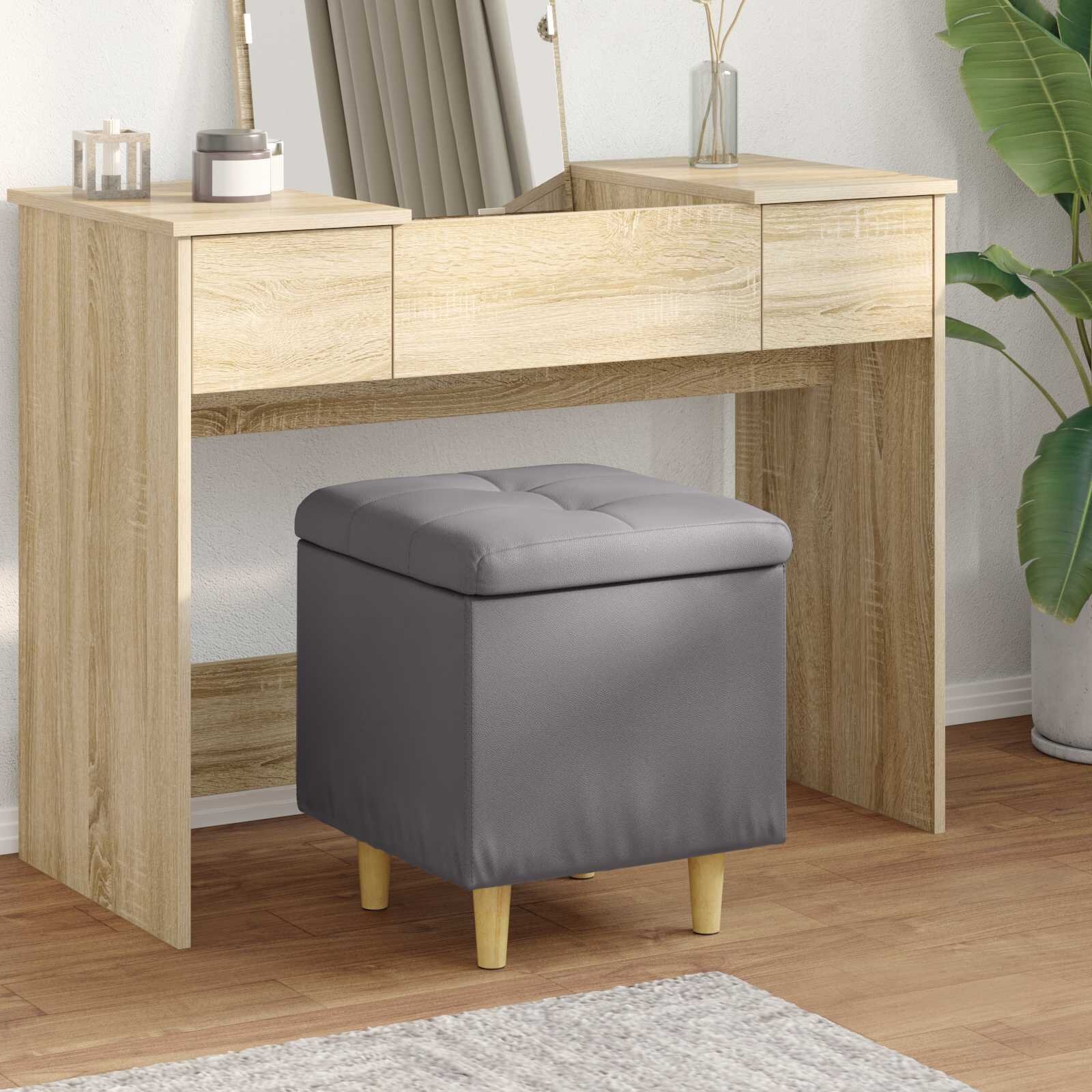 vidaXL О1434томан с място за съхранение Сив 40 x 40 x 45 cm Изкуствена