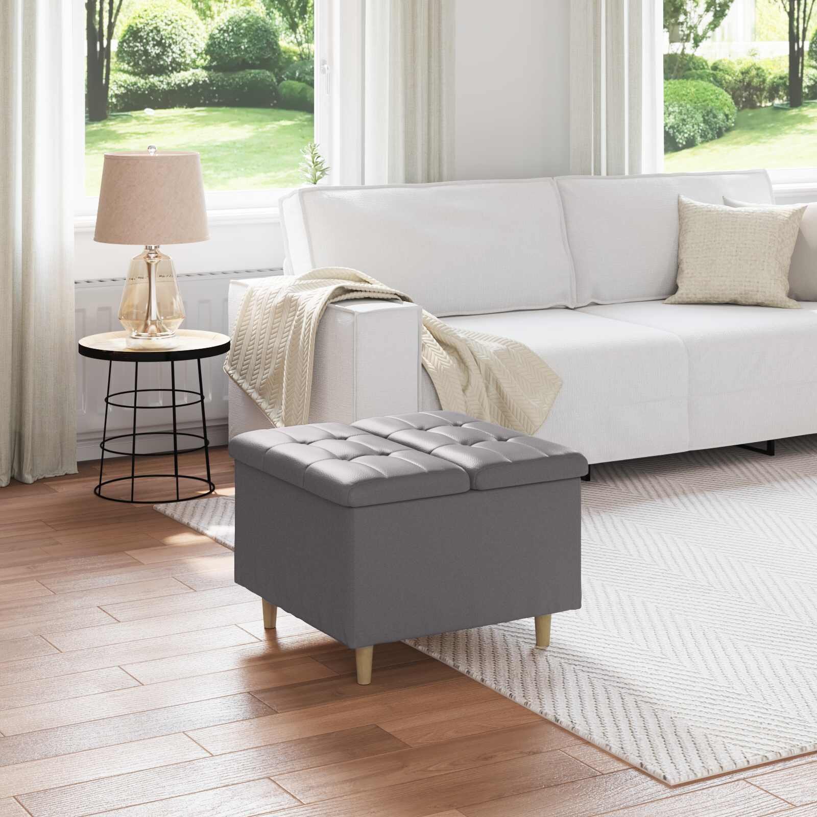 vidaXL О1434томан с място за съхранение Сив 60 x 60 x 45 cm Изкуствена