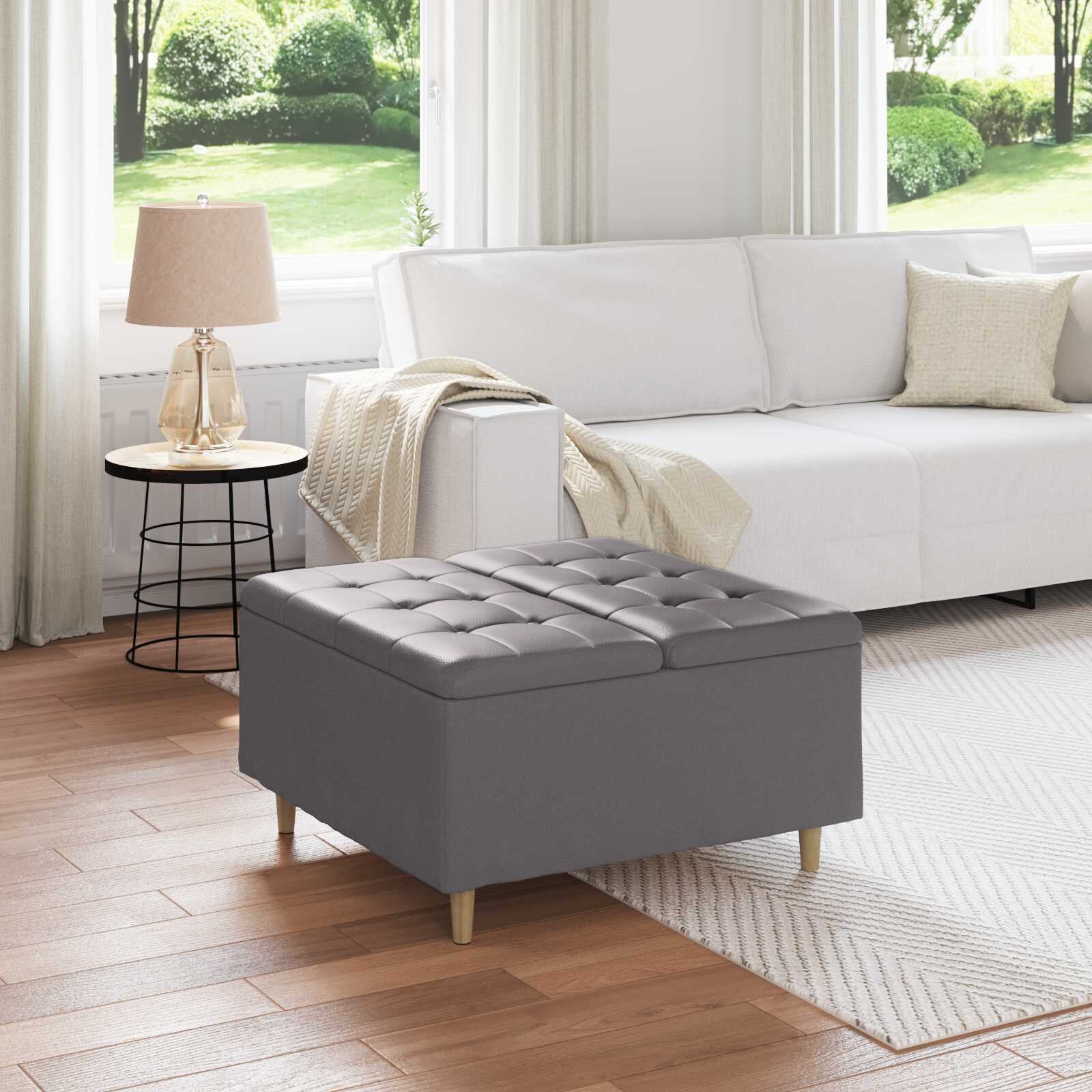 vidaXL О1434томан с място за съхранение Сив 80 x 80 x 45 cm Изкуствена