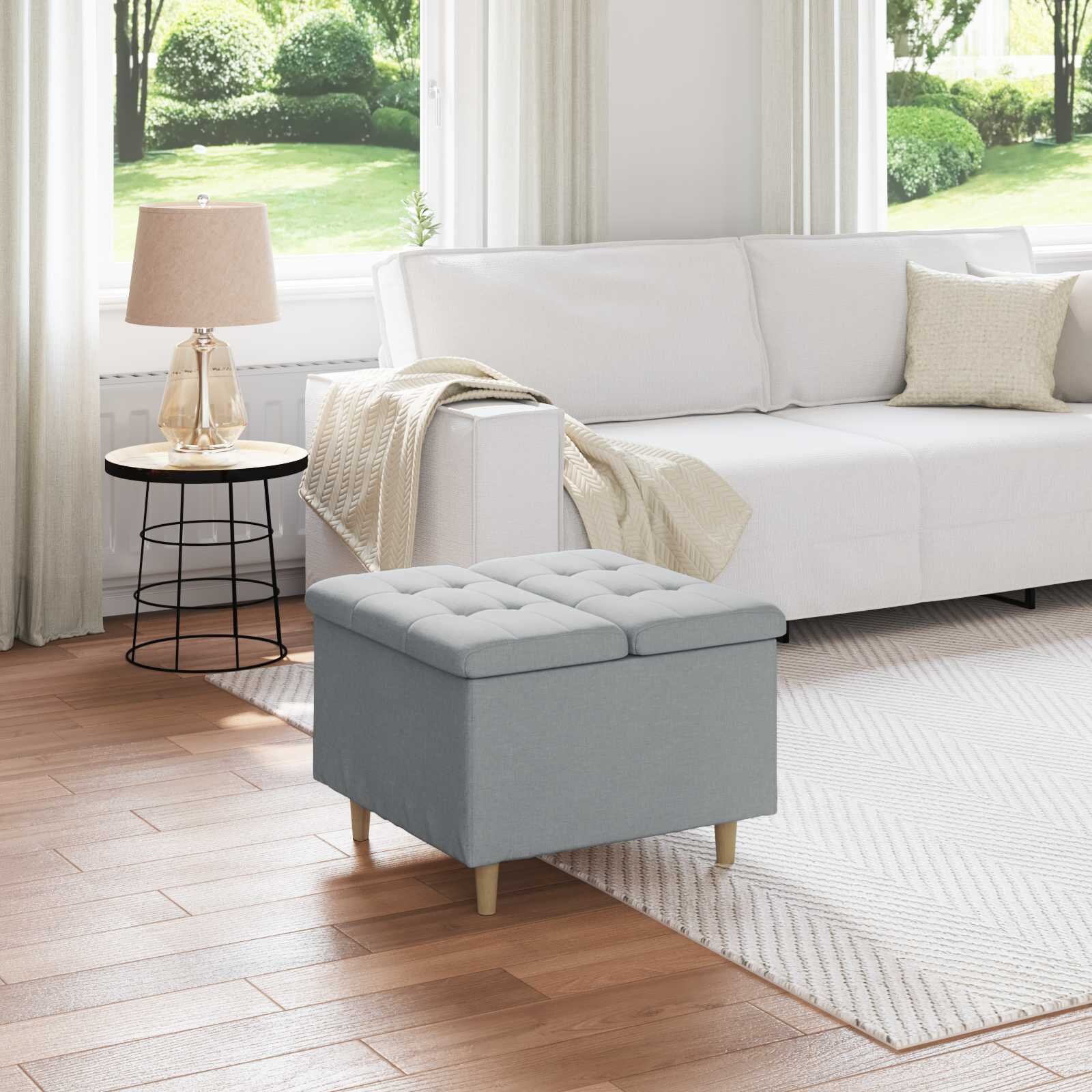 vidaXL О1434томан с място за съхранение Светлосиво 60 x 60 x 45 cm