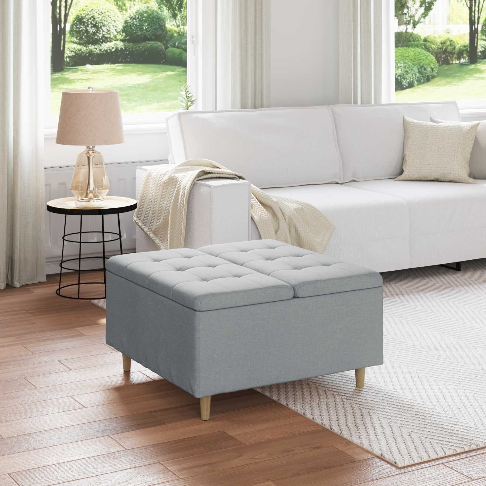 vidaXL О1434томан с място за съхранение Светлосиво 80 x 80 x 45 cm