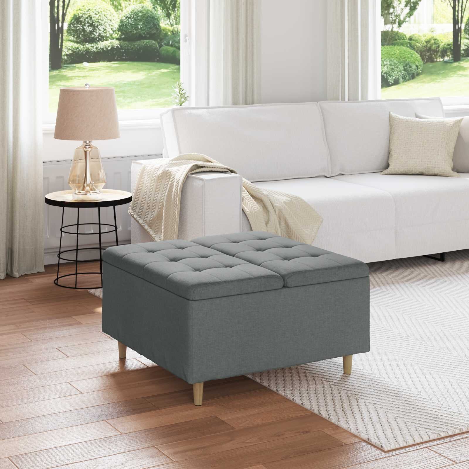 vidaXL О1434томан с място за съхранение Тъмен сив 80 x 80 x 45 cm
