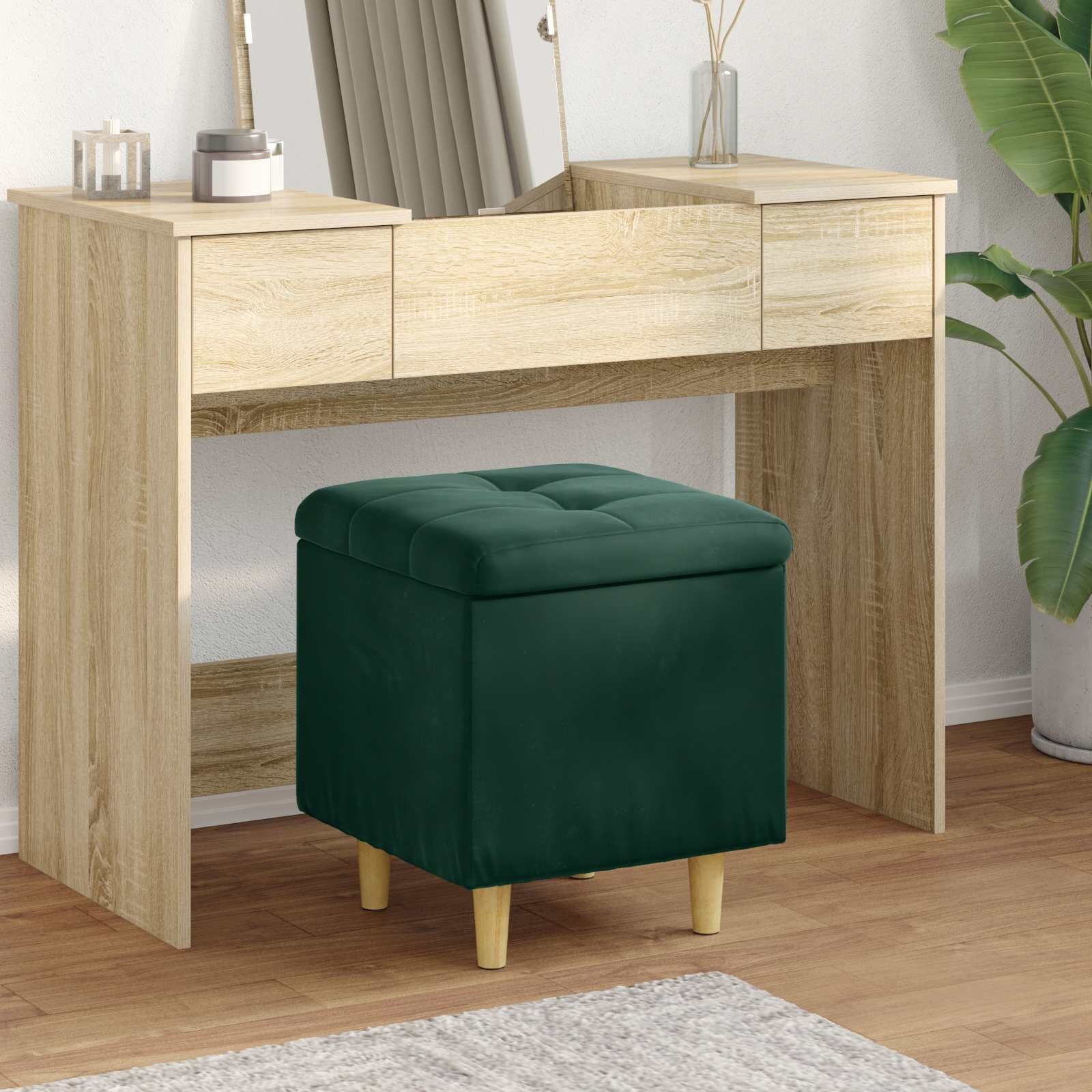 vidaXL О1434томан с място за съхранение Тъмен зелен 40 x 40 x 45 cm