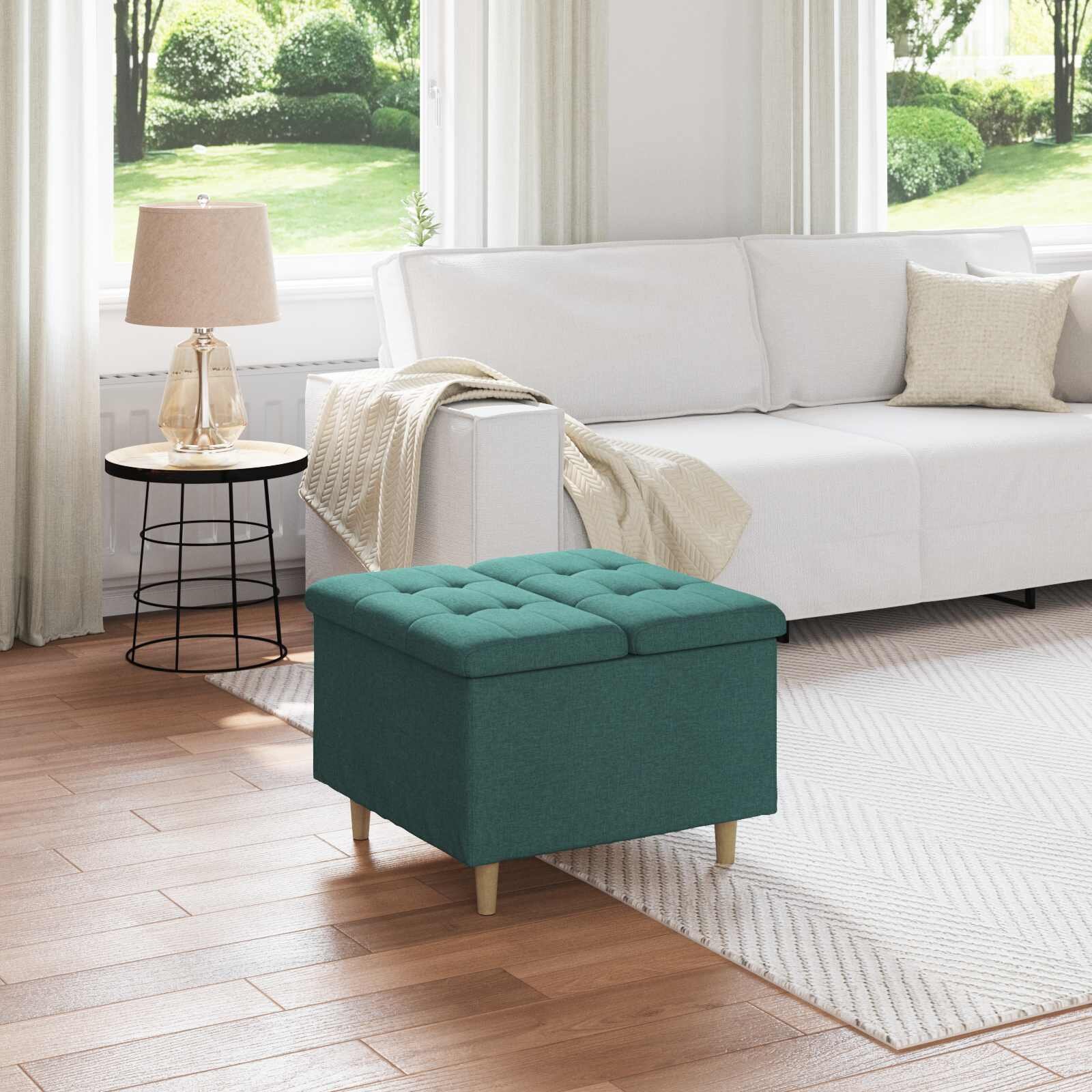 vidaXL О1434томан с място за съхранение Тъмен зелен 60 x 60 x 45 cm