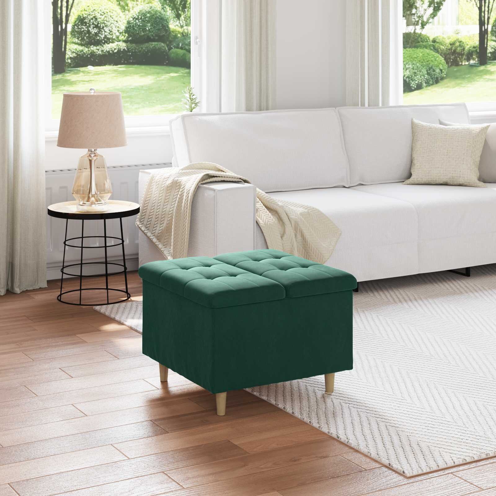 vidaXL О1434томан с място за съхранение Тъмен зелен 60 x 60 x 45 cm