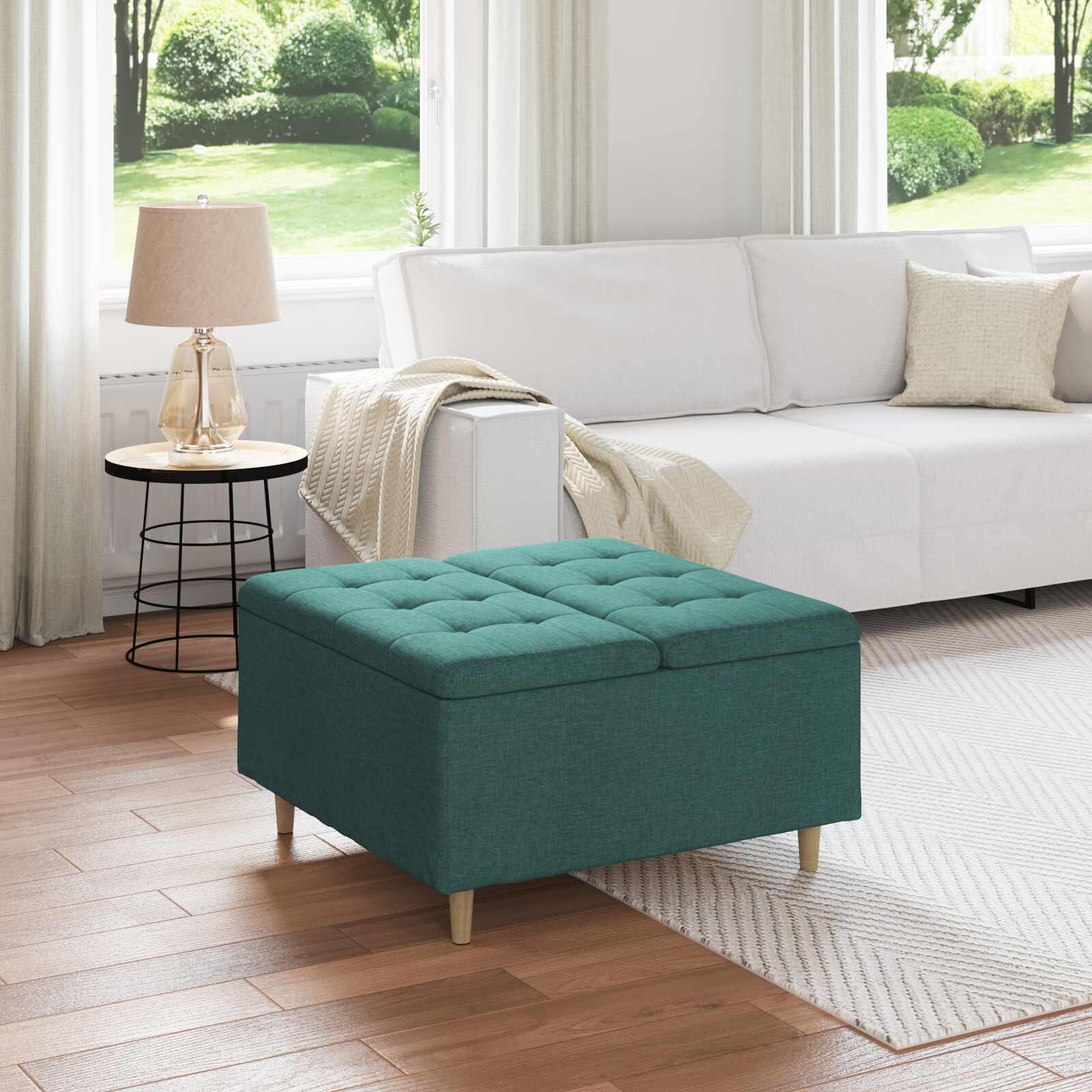 vidaXL О1434томан с място за съхранение Тъмен зелен 80 x 80 x 45 cm