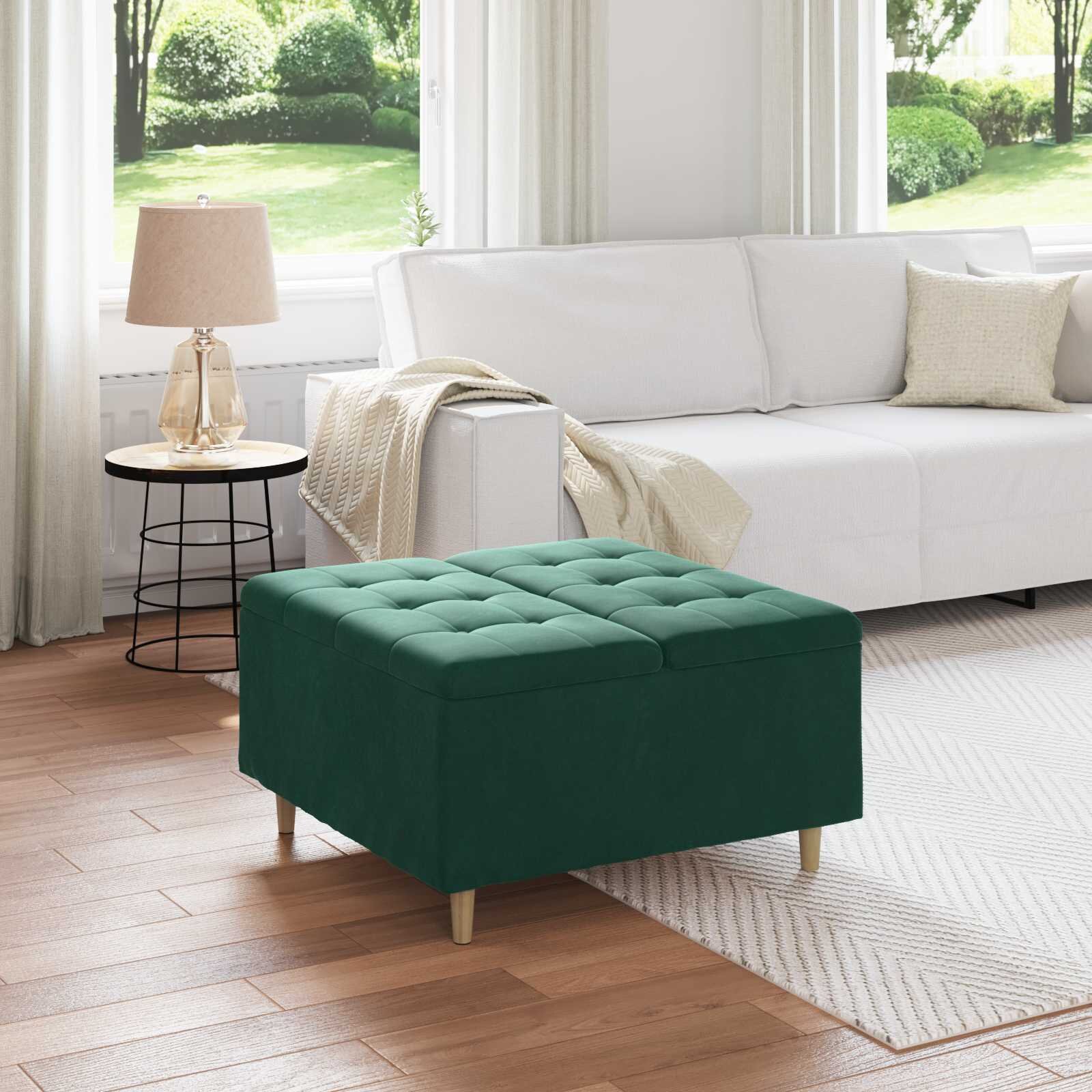 vidaXL О1434томан с място за съхранение Тъмен зелен 80 x 80 x 45 cm