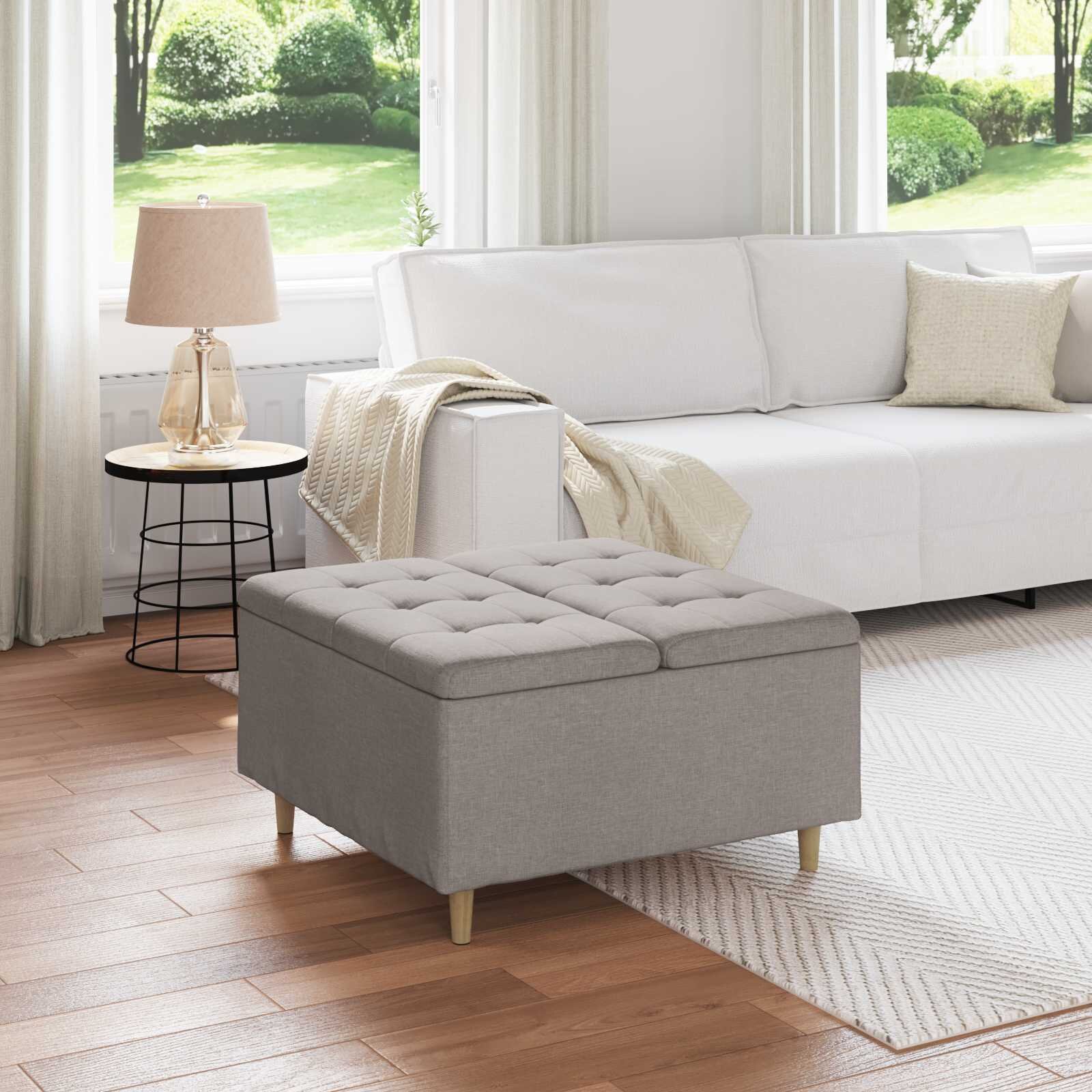 vidaXL О1434томан с място за съхранение Таупе 80 x 80 x 45 cm текстил