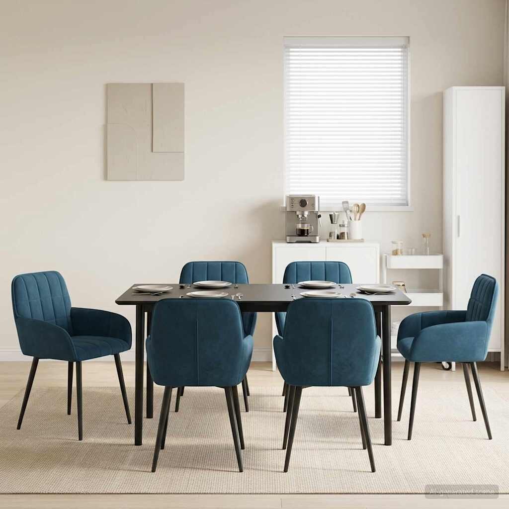 vidaXL Обедени столове 6 бр. Кадифе Синьо 565 x 50 x 85 см