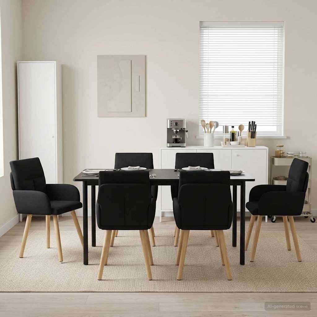 vidaXL Обедени столове 6 бр. Текстил Черно 60 x 56 x 93 cm