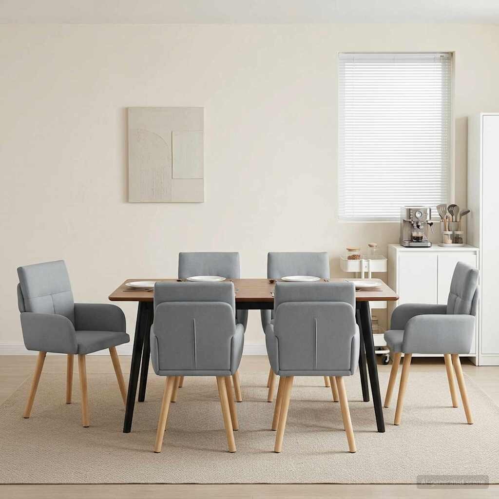 vidaXL Обедени столове 6 бр. Текстил Светлосиво 60 x 56 x 93 cm