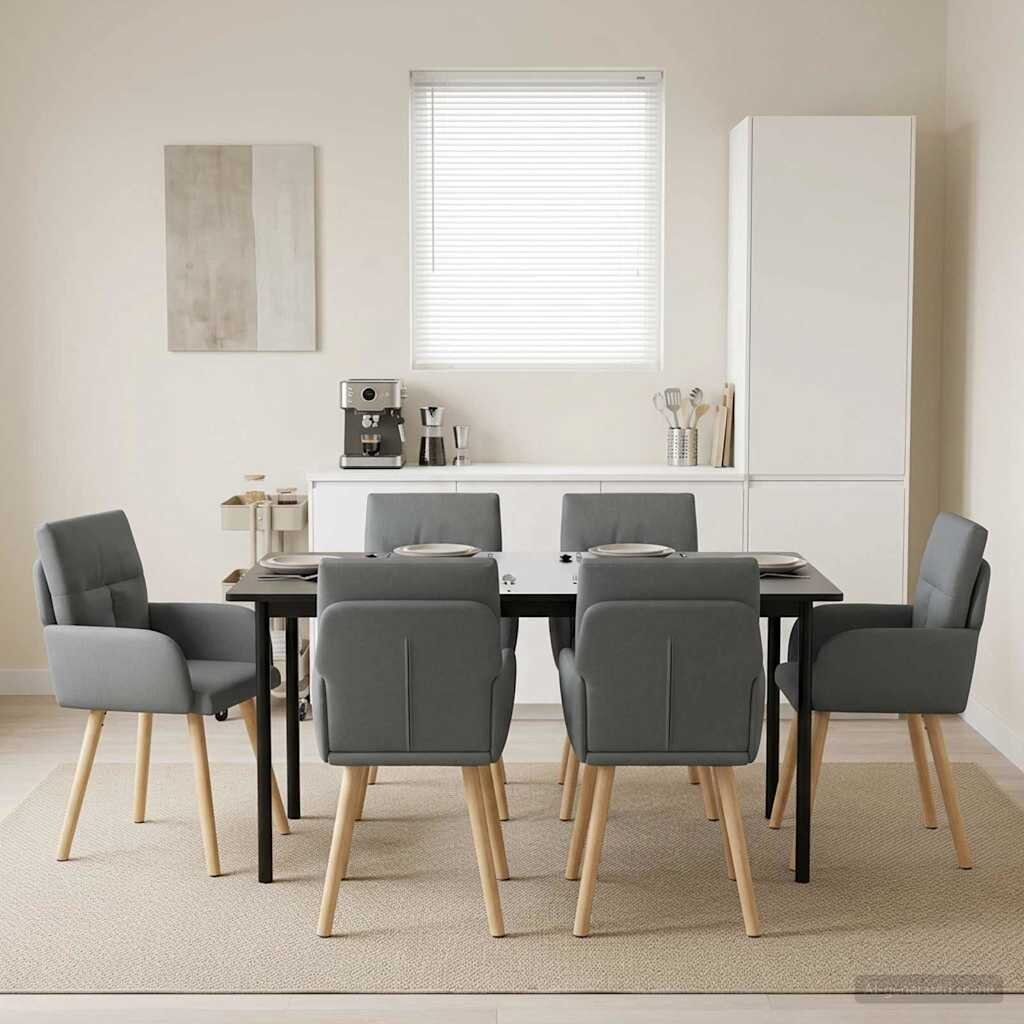 vidaXL Обедени столове 6 бр. Текстил Тъмносиво 60 x 56 x 93 cm