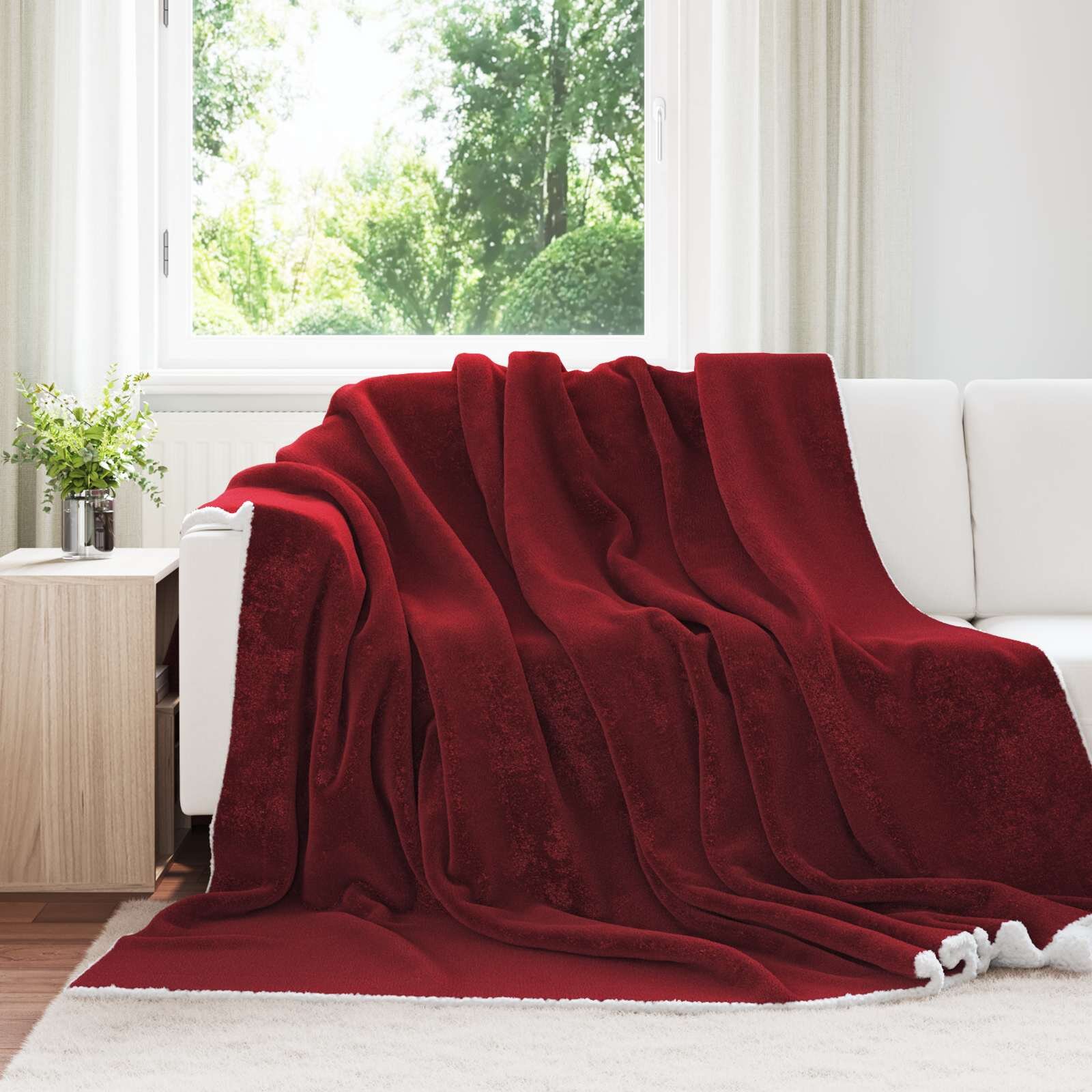 vidaXL Одеяло Бордо червен 220 x 240 cm 2.67 kg Мека вълна