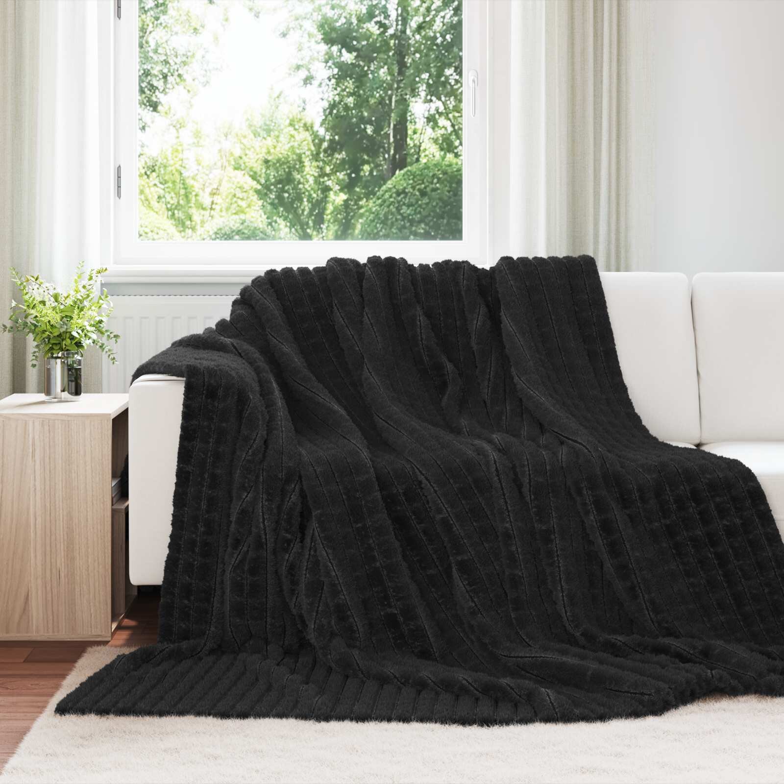 vidaXL Одеяло Черно 240 x 220 cm 1.47 kg Мека вълна