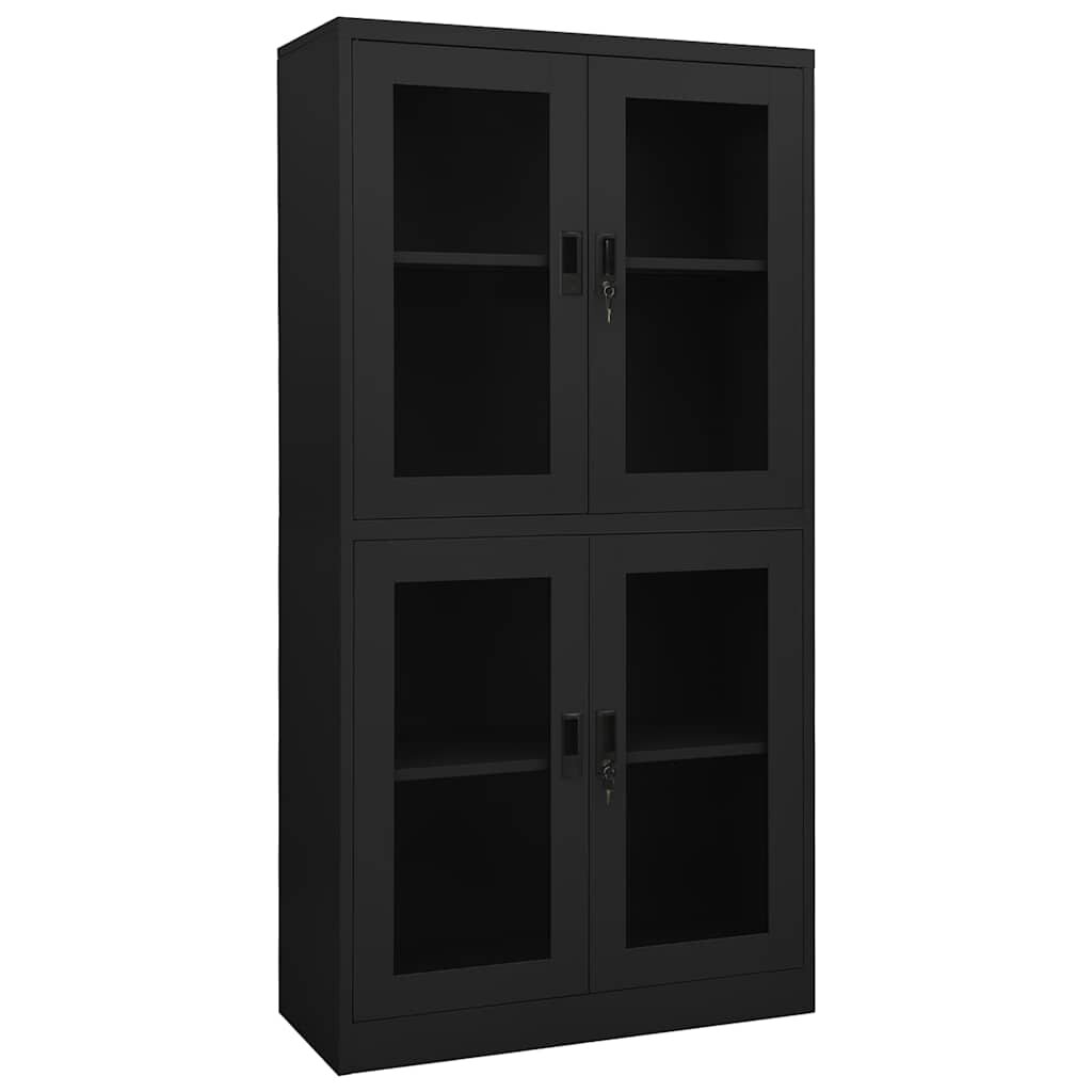 vidaXL Офис шкаф антрацит 90x40x180 см стомана и закалено стъкло