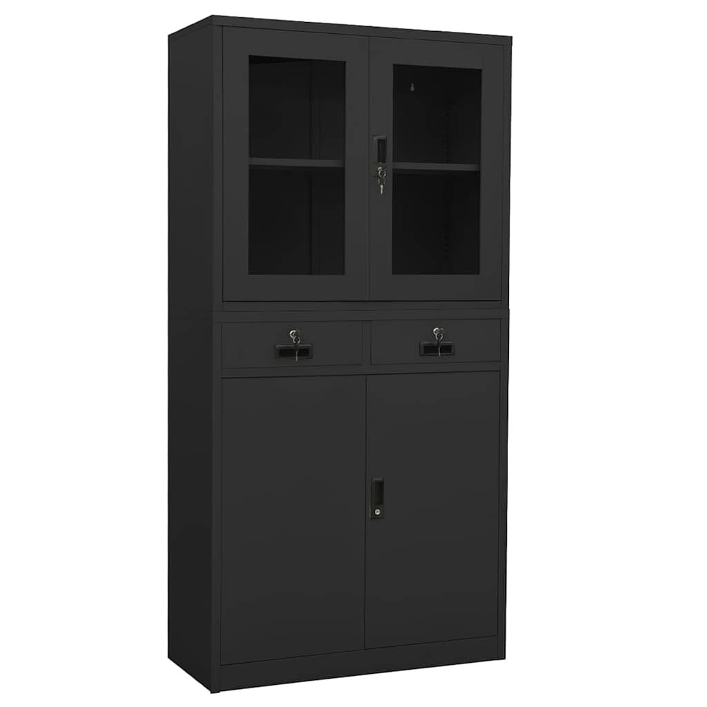 vidaXL Офис шкаф антрацит 90x40x180 см стомана и закалено стъкло