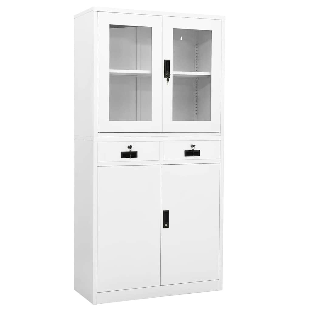 vidaXL Офис шкаф бял 90x40x180 см стомана и закалено стъкло