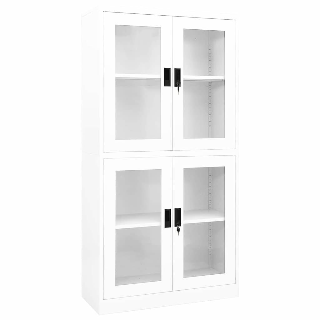vidaXL Офис шкаф бял 90x40x180 см стомана и закалено стъкло