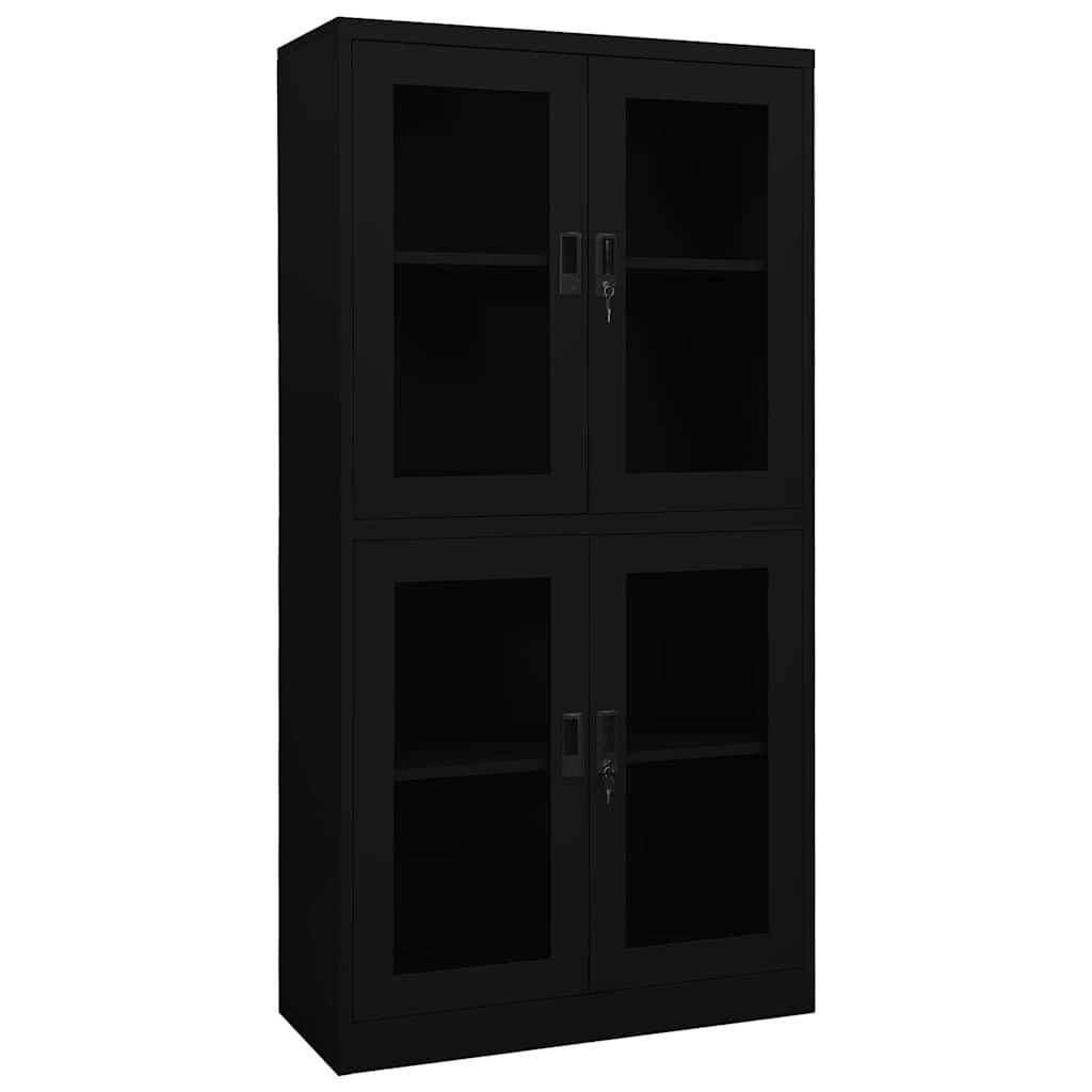 vidaXL Офис шкаф черен 90x40x180 см стомана и закалено стъкло
