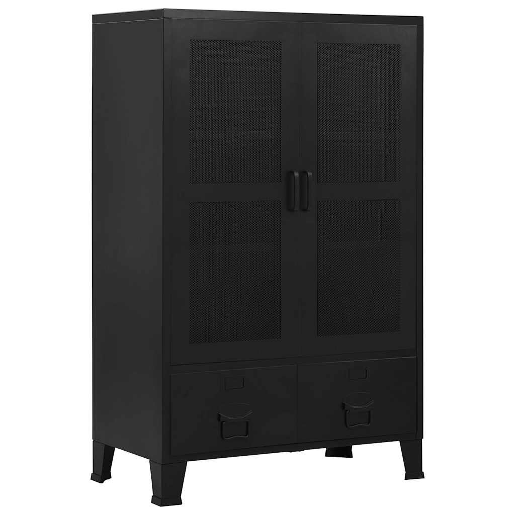 vidaXL Офис шкаф мрежести врати промишлен черен 75x40x120 cм стомана