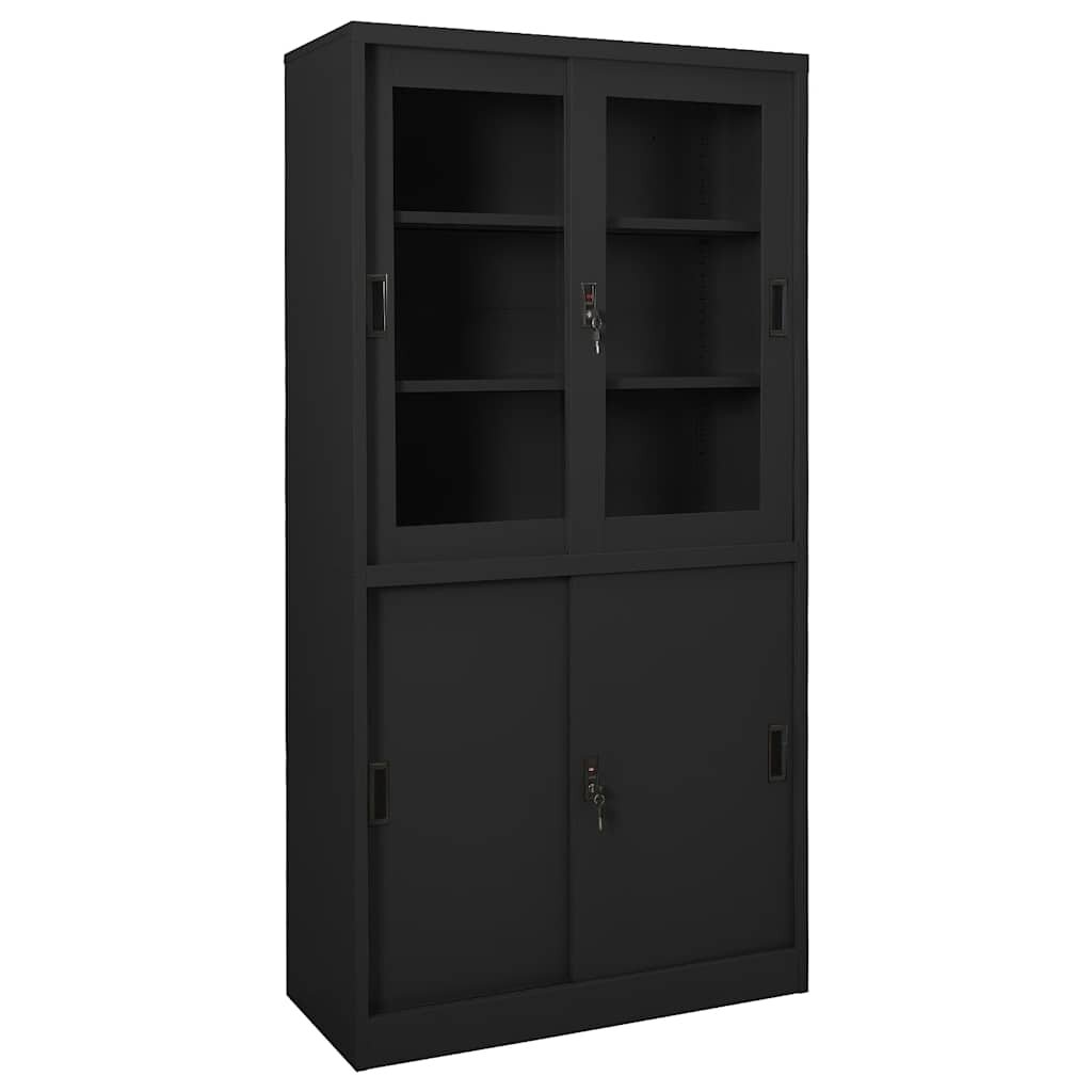 vidaXL Офис шкаф с плъзгаща се врата антрацит 90x40x180 см стомана