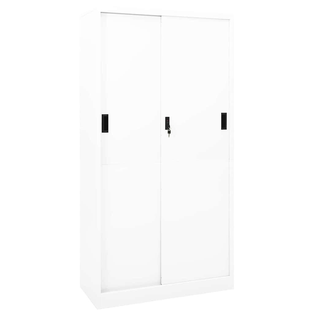 vidaXL Офис шкаф с плъзгаща се врата бял 90x40x180 см стомана