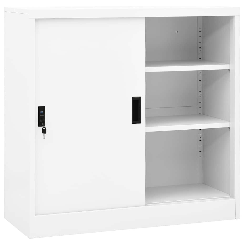 vidaXL Офис шкаф с плъзгаща се врата бял 90x40x90 см стомана