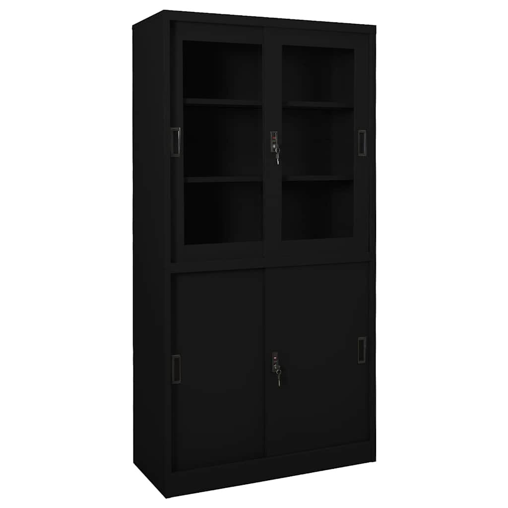 vidaXL Офис шкаф с плъзгаща се врата черен 90x40x180 см стомана