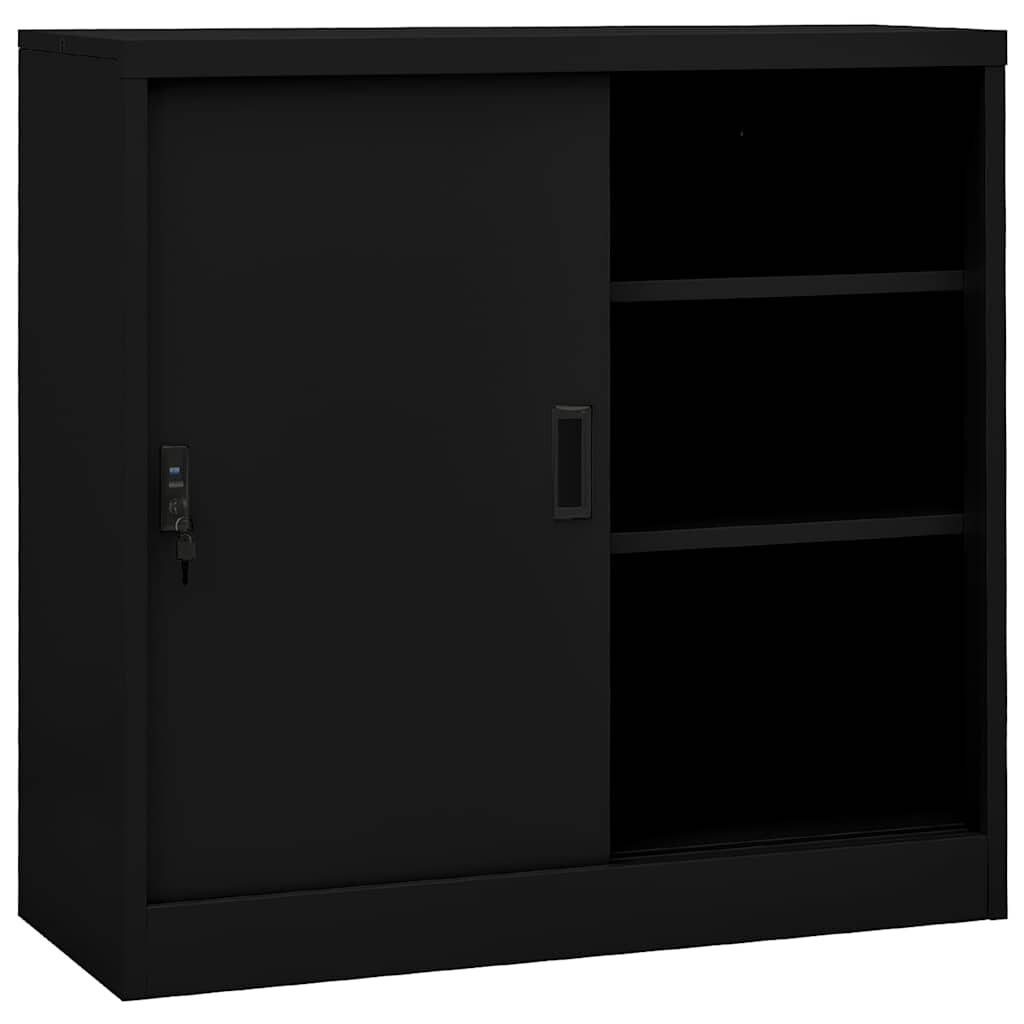 vidaXL Офис шкаф с плъзгаща се врата черен 90x40x90 см стомана