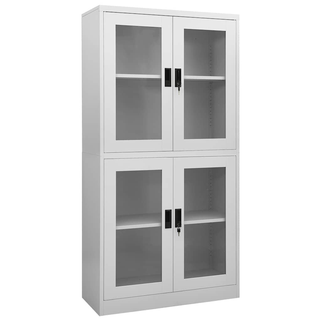 vidaXL Офис шкаф светлосив 90x40x180 см стомана и закалено стъкло