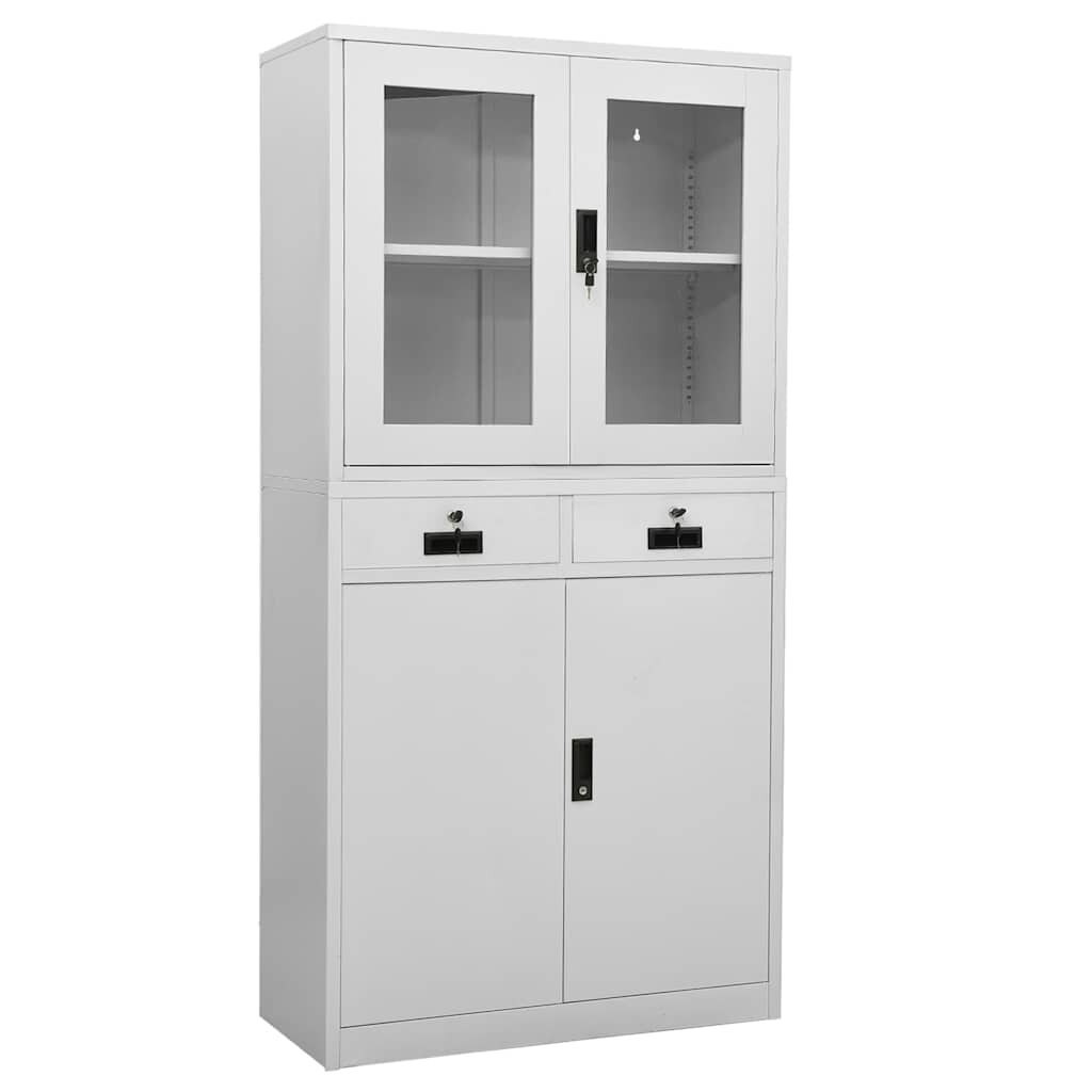 vidaXL Офис шкаф светлосив 90x40x180 см стомана и закалено стъкло