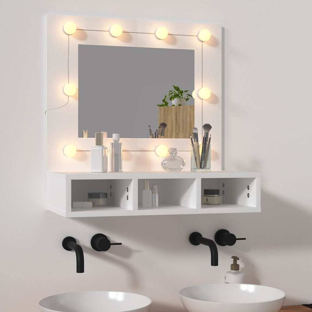 vidaXL Огледален шкаф с LED бял 60x315x62 см