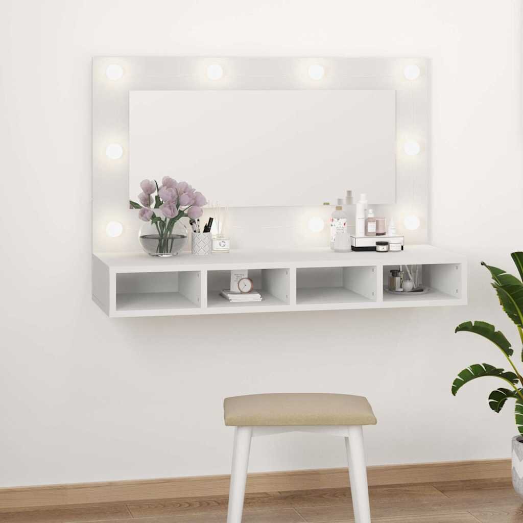 vidaXL Огледален шкаф с LED бял 90x315x62 см