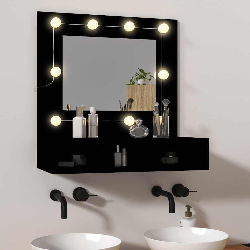 vidaXL Огледален шкаф с LED черен 60x315x62 см