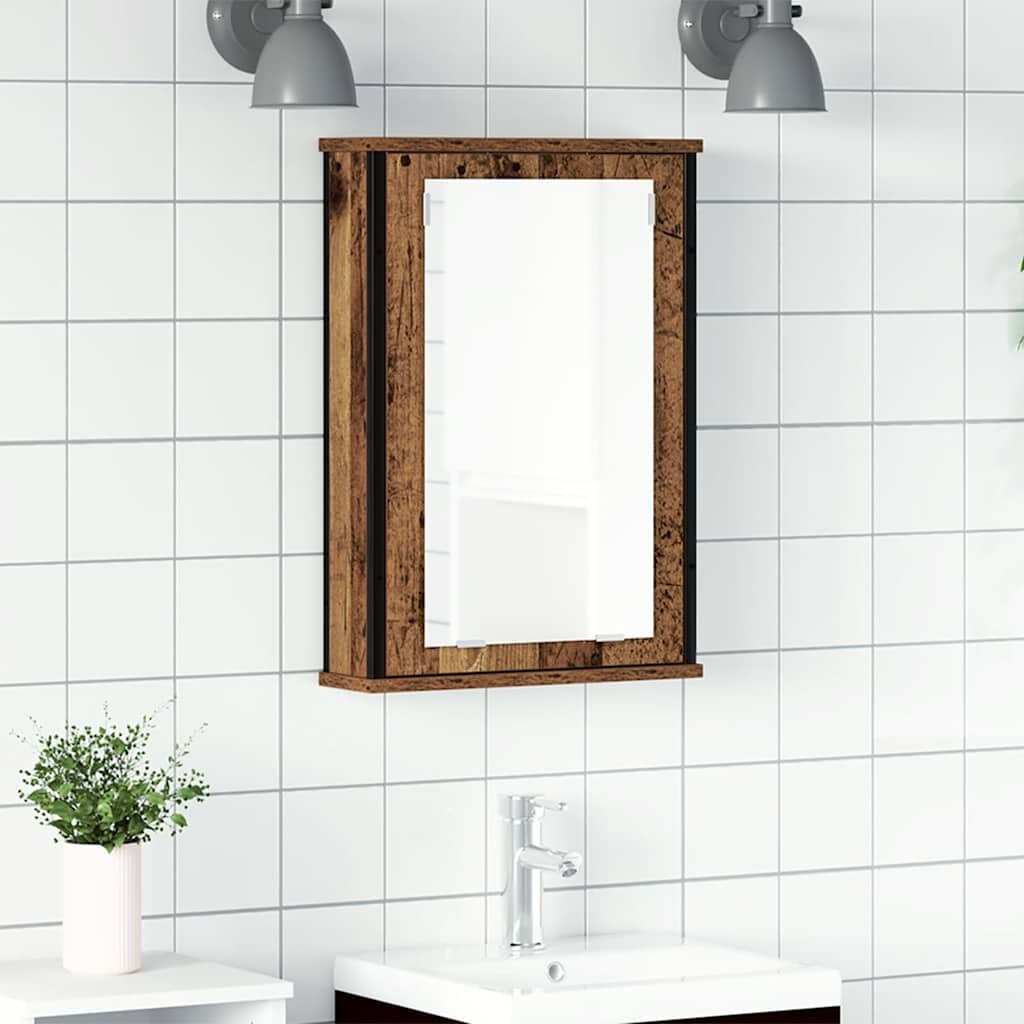 vidaXL Огледален шкаф за баня от старо дърво 42x12x60 cm
