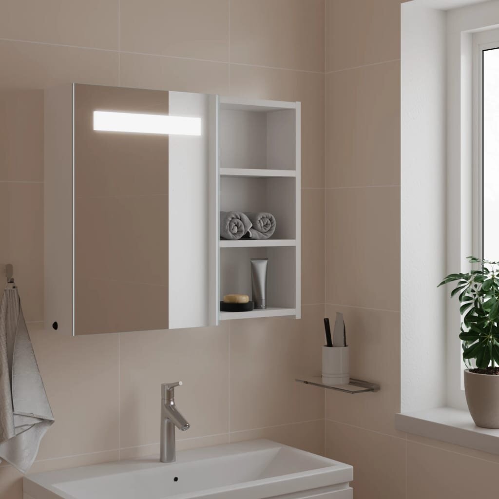 vidaXL Огледален шкаф за баня с LED светлина бял 60x13x52 см