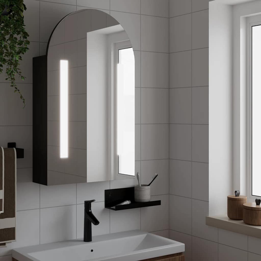 vidaXL Огледален шкаф за баня с LED светлина дъговиден 42x13x70 см
