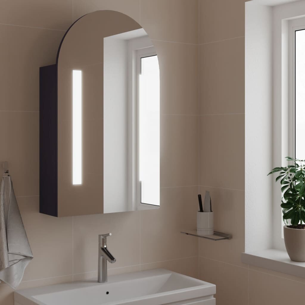 vidaXL Огледален шкаф за баня с LED светлина дъговиден сив 42x13x70 см
