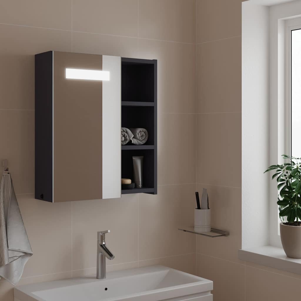 vidaXL Огледален шкаф за баня с LED светлина сив 45x13x52 см
