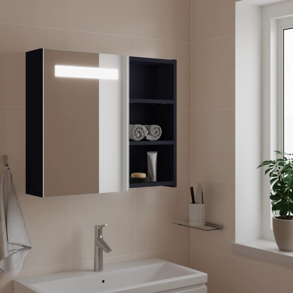 vidaXL Огледален шкаф за баня с LED светлина сив 60x13x52 см
